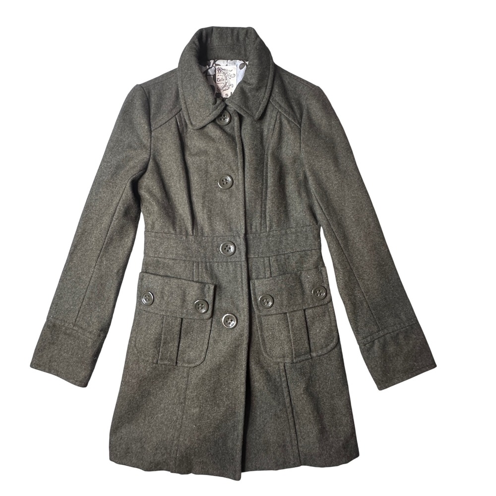 Tulle Pea Coat Womens Small Green J7348N11 Wool Blend Button Front Long Jacket